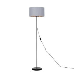 ValueLights Charlie Black Floor Lamp Grey Gold Shade and Bulb