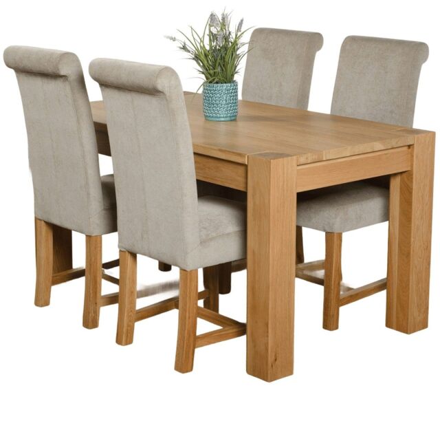 Kuba 150 x 85 cm Medium Oak Dining Table and 4 Washington Fabric Chairs Grey Grey