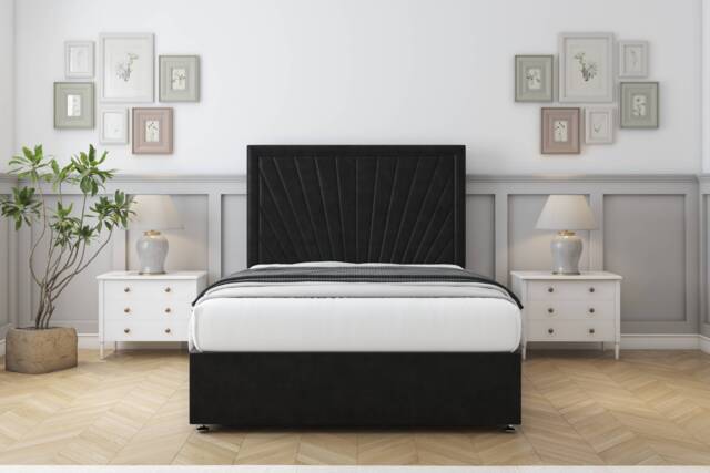 "Sloomy Somerset Black Plush Divan Bed With Mattress No Drawers With 26"" Strutted Headboard 6' Super King Black Black Super King 1"