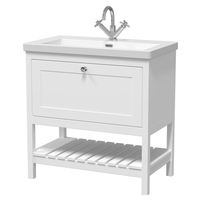 Balterley Coppenhall Contemporary 1 Drawer Floor Standing Vanity Unit with Fireclay Basin, Pure White, 800mm