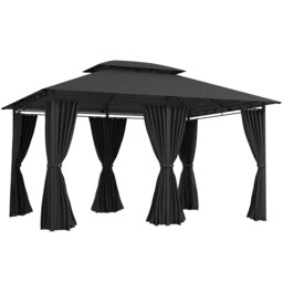 Outsunny 4m x 3(m) Outdoor 2-Tier Steel Frame Gazebo w/ Curtains Outdoor Garden Black Black