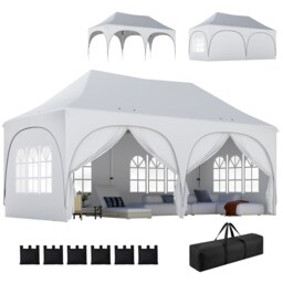 Outsunny 3 x 6m Pop Up Gazebo with Sides, Peak Top Garden Party Tent Marquee White Light Grey/White 598L x 300W x 315H cm
