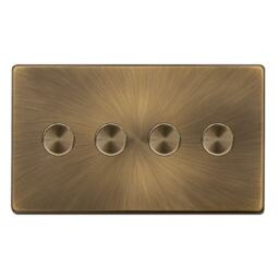 SE HOME Antique Brass Screwless Plate 4 Gang 2 Way LED 100W Trailing Edge Dimmer Light Switch. - SE Home Brown Antique Brass