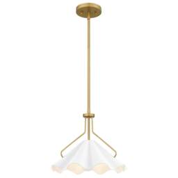 Quoizel Mejia Dome Pendant Ceiling Light Classic Aged Brass, Textured White Steel Shade 1x E27