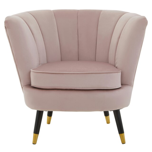 Orsina Dusty Pink Velvet Chair with Black Wood & Gold Finish Legs, Backrest Armchair, Easy to Clean Dining Chair