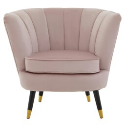 Orsina Dusty Pink Velvet Chair with Black Wood & Gold Finish Legs, Backrest Armchair, Easy to Clean Dining Chair