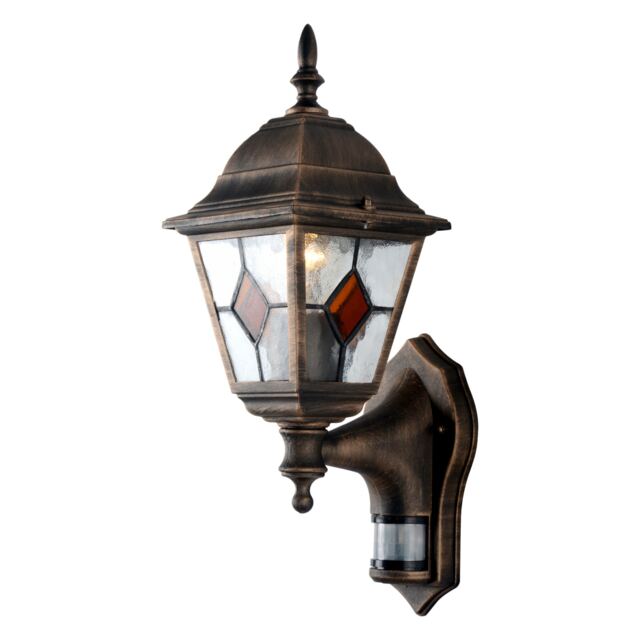 Morecambe - Black with Brushed Gold Motion Sensor Outdoor Wall Light Black Clear 1