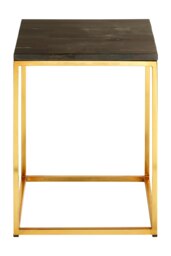 Steel Base Dark Petrified Wood Square Side Table, Wooden Top Small Bedside Table, Rustic Side Table Gold