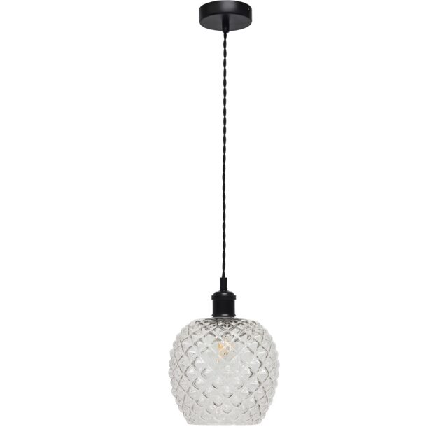 Baine - Clear Textured Glass Black Retro Pendant Fitting