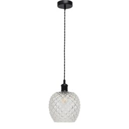 Baine - Clear Textured Glass Black Retro Pendant Fitting