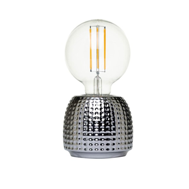 BHS Oak Table Lamp, Satin Chrome