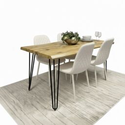 Wooden Dining Table Set With 4 Cream Faux Leather Chairs Home Kitchen Furniture