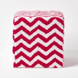 Homescapes Red and White Chevron Design Cube Pouffe Tufted Cotton - 36 x 36 x 38 cm Red 36 x 36 x 38 cm
