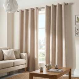 Velvet Chenille Eyelet Curtains Ready Made Pair - 142cm x 137cm - Taupe