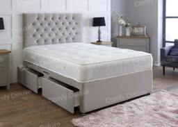 5ft King Silver Plush Velvet Divan Bed With Headboard & Memory Sprung Mattress No Drawers
