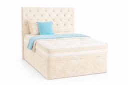 Chesterfield Cream Crushed Velvet Double 4ft6 Divan Bed With 54inch Floorstanding Headboard and Mattress No Drawers