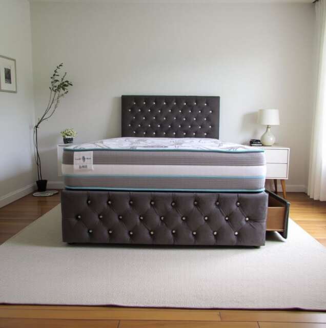 "Delaware Plush Bed With Mattress, 4 Drawers, Headboard & 12"" Footboard"