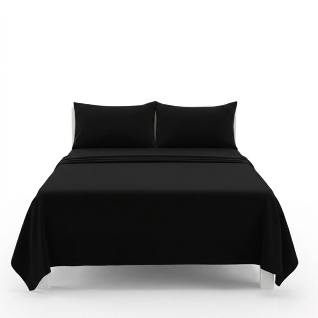Easy Care Flat Bed Sheet Polycotton Durable Low Maintenance Bedding Black Single