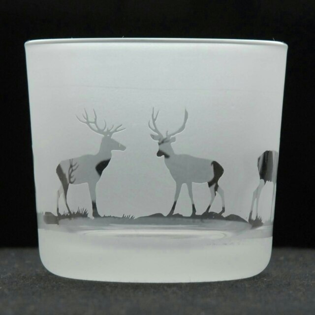 Animo Glass Engraved Votive Tealight Holder Stag