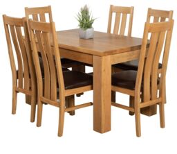 Dakota 127 x 82cm Oak Small Dining Table and 6 Princeton Chairs Brown Brown