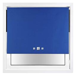 FURNISHED Blackout Roller Blind with Triple Square Eyelets Easy Fit Window Shade Blue Blue (W) 65cm x (L) 210cm