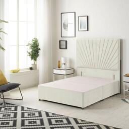 Sunburst Divan Bed with 54'' Floor Standing Headboard Plush Velvet Cream Ivory
