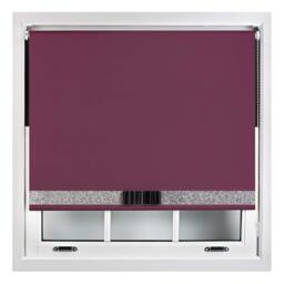 FURNISHED Blackout Roller Blind with Silver Glitter Trim and Black Bow Trimmable Window Shade Purple Aubergine (W) 150cm x (L) 165cm