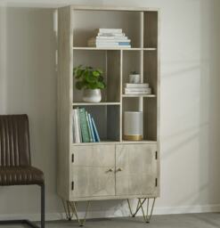Light Gold Large Bookcase 2-Door Brown Brown
