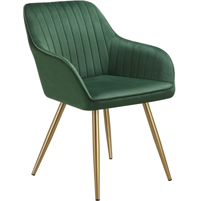 Dining Chair Marilyn - quilted velvet, continuous backrest, gold steel legs Green dark green/gold 1
