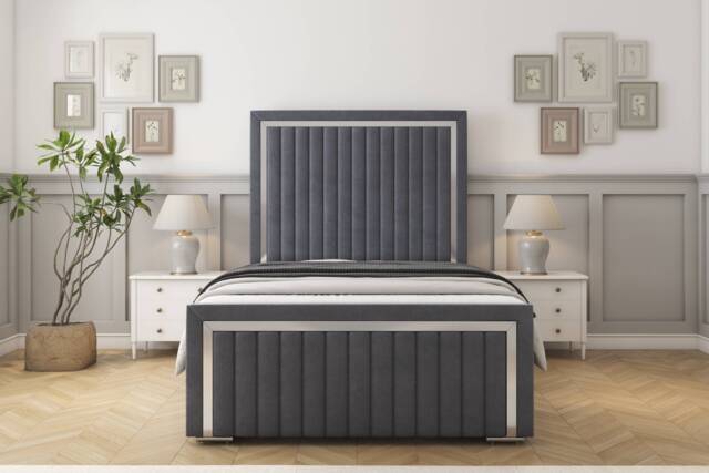 "Sloomy Boston Chrome Steel Plush Bed Frame With 50"" Upholstered Headboard 4' Small Double"