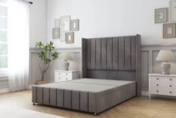 Sloomy Melbourne Slate Naples Divan Bed Base No Drawers With 54 Inch Wingback Headboard & 12 Inch Matching Footboard Grey Slate Super King 1