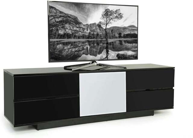 "Centurion Supports AVITUS ULTRA Remote Friendly Beam-Thru Premium Black with 4-Black Drawers 32""-65"" Flat Screen TV Cabinet Black 1"