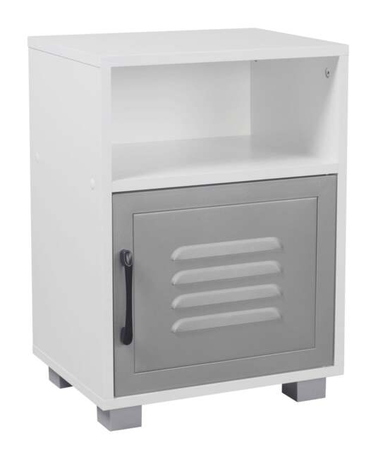 Industrial Wooden Bedside Cabinet with Metal-Door White 1