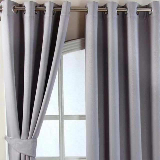 Homescapes Grey Herringbone Chevron Blackout Curtains Pair Eyelet Style - 46x72 Inches Grey Grey