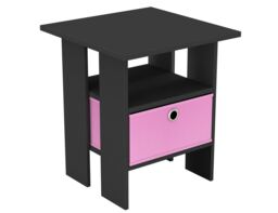 2-Tier 1- Drawer Wooden Side Table Black Black & Pink 1