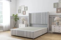 Sloomy Hargrave Silver Plush Divan Bed Base No Drawers With 54 Inch Wingback Headboard & 12 Inch Matching Footboard Silver Silver Double 1