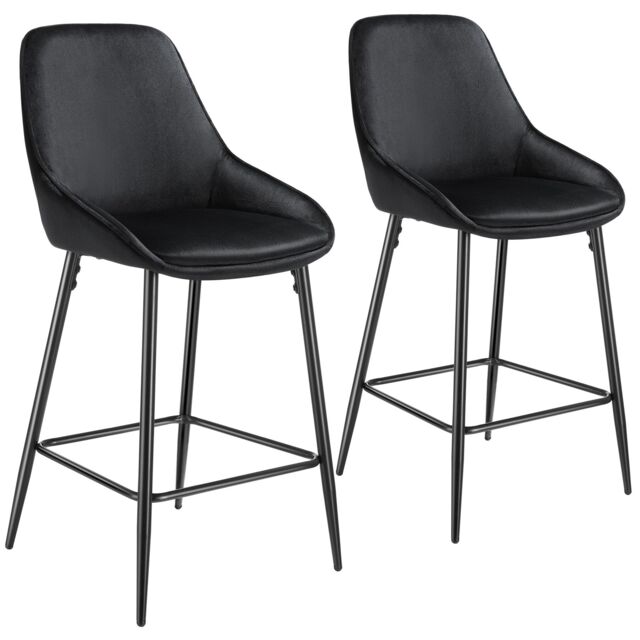 Bar Stool Siera with backrest, padding and soft fabric Black Velvet look black/black 54 x 49 x 100 cm 2