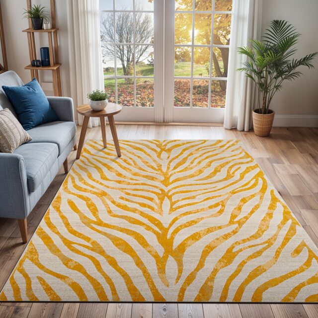 LIVABLISS City-Animal Print Boho Zebra Pattern Rug 160 x 220 cm Yellow Beige Taupe