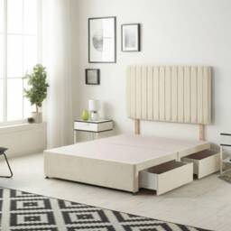 Texas Divan Bed Base with 2 Drawers & 30 Inch Headboard Plush Velvet Cream Ivory