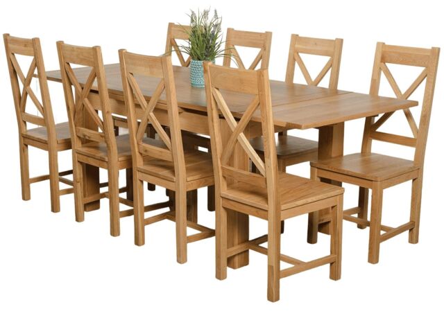 Richmond 140-220cm Oak Extending Dining Table and 8 Berkeley Chairs Brown Brown