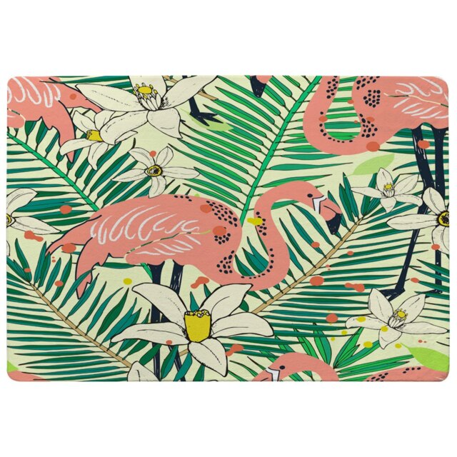 Abstract Flamingos with palm leaves (Rug)