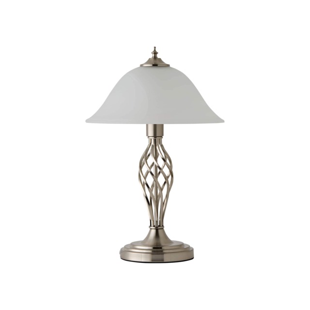 ValueLights Memphis Brushed Chrome Table Lamp Frosted Shade and Bulb