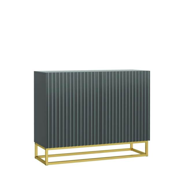 Grey Sideboard 100cm Fluted Doors Gold Frame Modern Storage Cabinet Grey