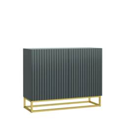 Grey Sideboard 100cm Fluted Doors Gold Frame Modern Storage Cabinet Grey