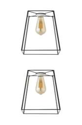ValueLights Susie Pair of Glass Pendant Lantern Black Shades