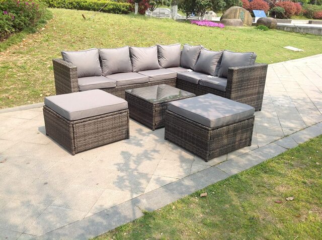 Fimous 8 Seater Grey Rattan Sofa Set Coffee Table Garden Furniture Outdoor