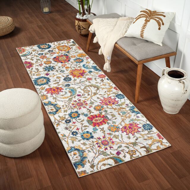 LIVABLISS Harput-Vintage Traditional Boho Rug 80 x 220 cm Beige Blue Orange Yellow