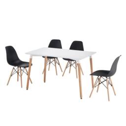 5 Piece Rectangular Dining Set White Table Top With Black Chairs