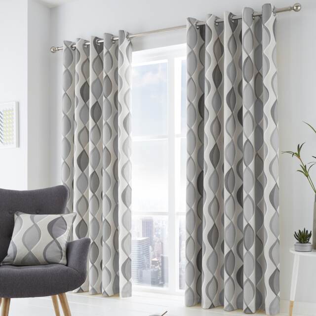 Fusion Lennox Eyelet Curtains Grey