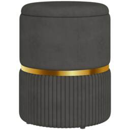 HOMCOM Round Storage Stool, Velvet-feel Fabric Upholstered Vanity Stool with Removable Top, Padded Seat and Hidden Space for Living Room, Bedroom, Grey